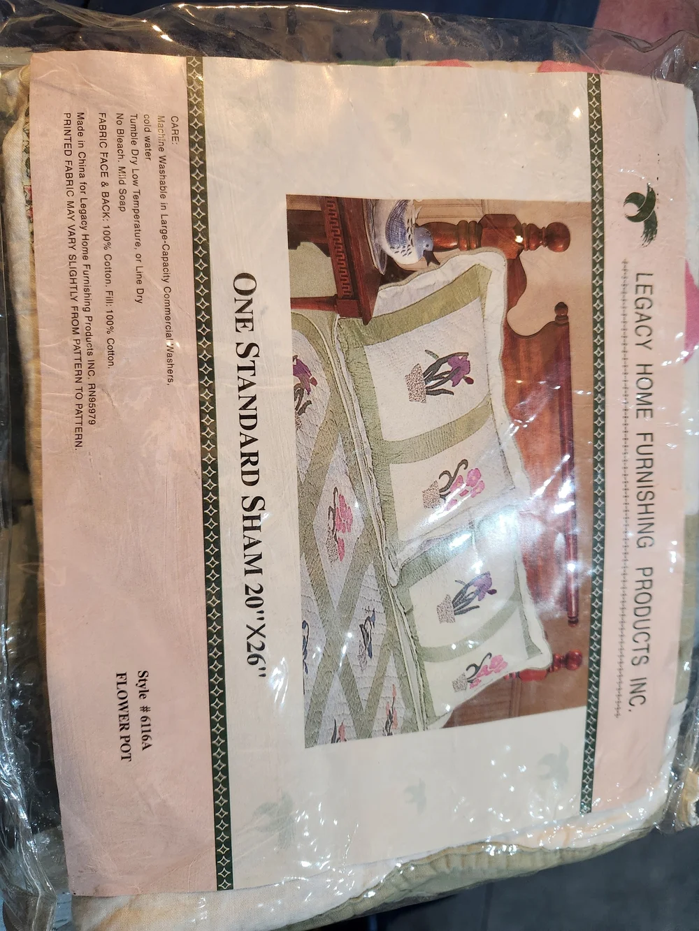 Legacy Home Furnishing Cream & Green Floral Sham - One Standard